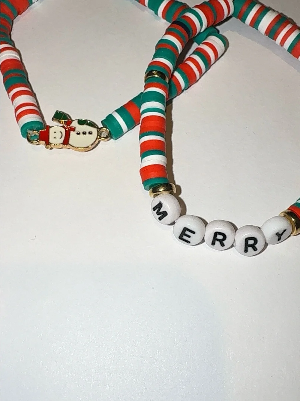 Christmas Polymer Clay Bead Bracelet Set | Festive Holiday Jewelry